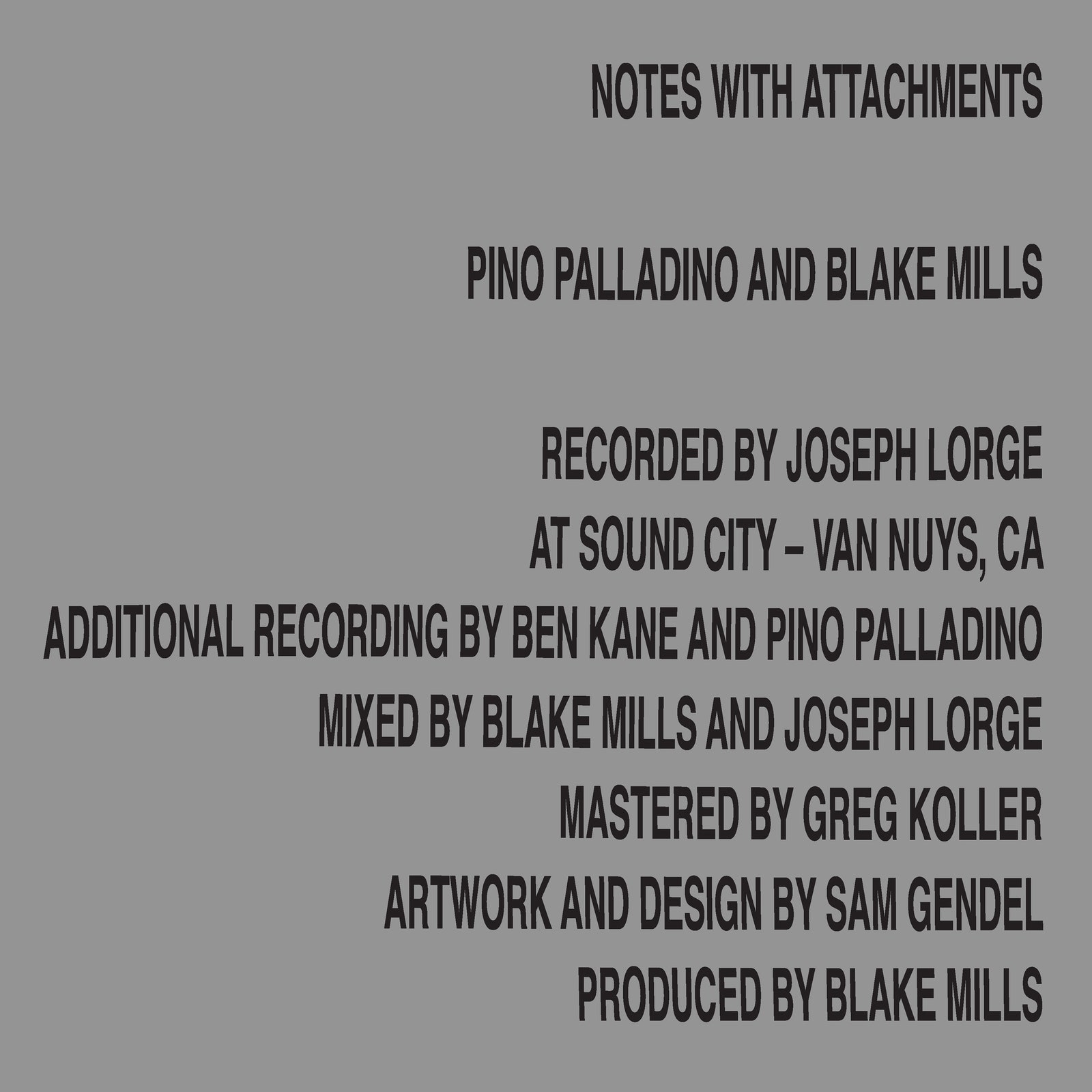 Notes de Pino Palladino Blake Mills avec pièces jointes