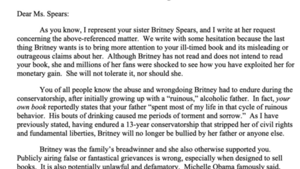 Britney Spears dépose une lettre de cessation et d'abstention contre sa sœur Jamie Lynn Spears