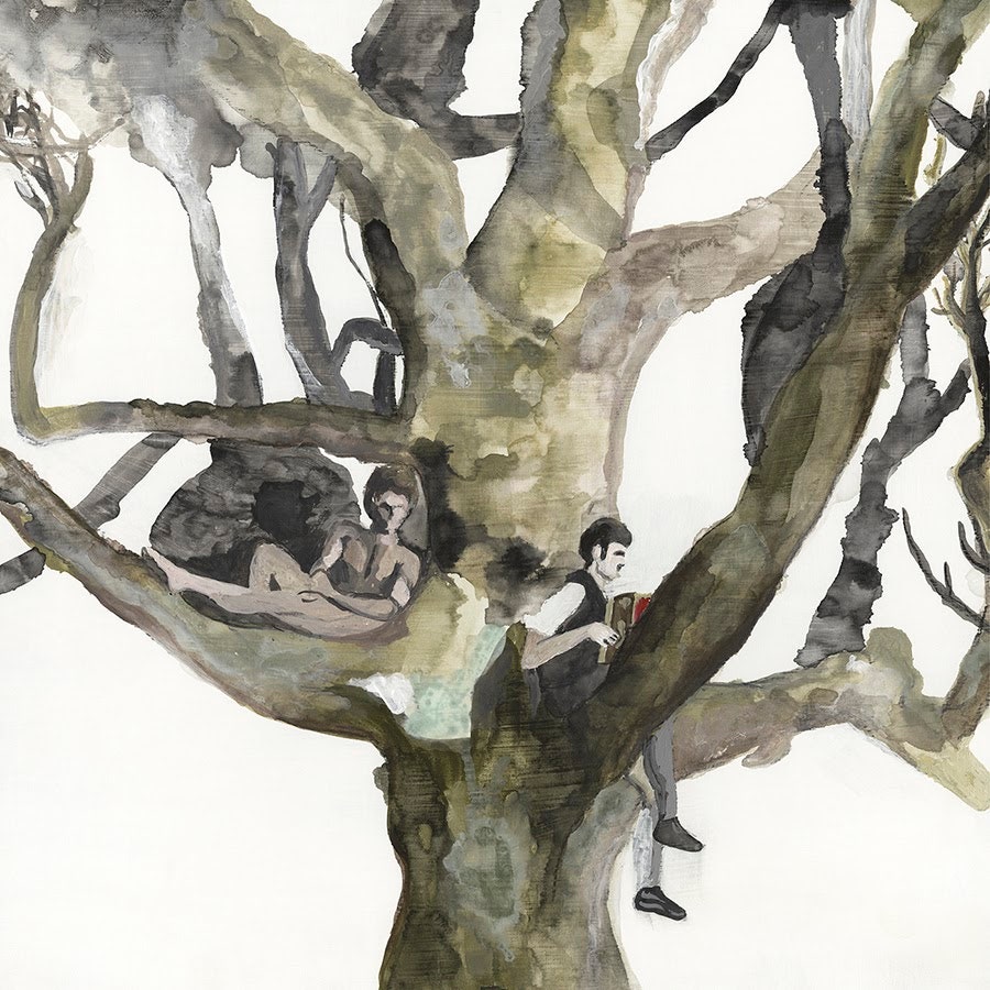 Peinture d'un arbre avec des hommes dedans