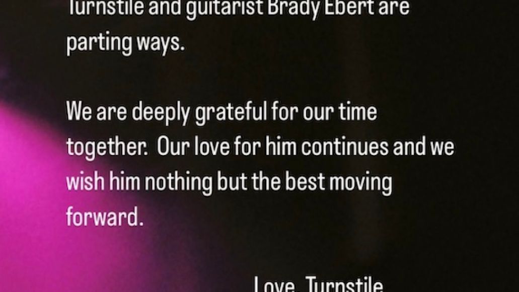 Tourniquet Brady Ebert Départ Instagram Story Band Message Statement