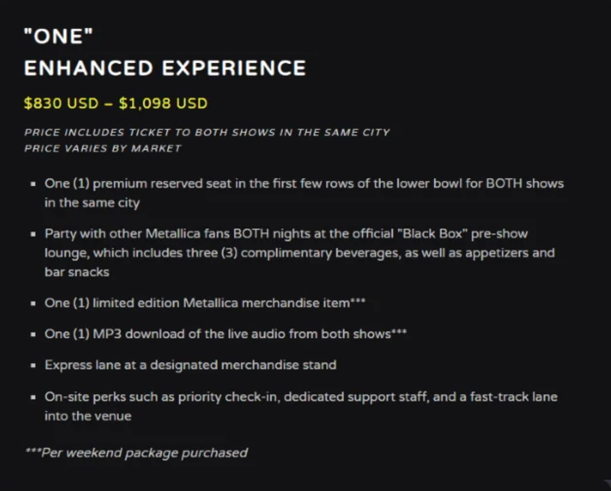 La tournée M72 de METALLICA propose des forfaits de billets VIP insensés à vendre