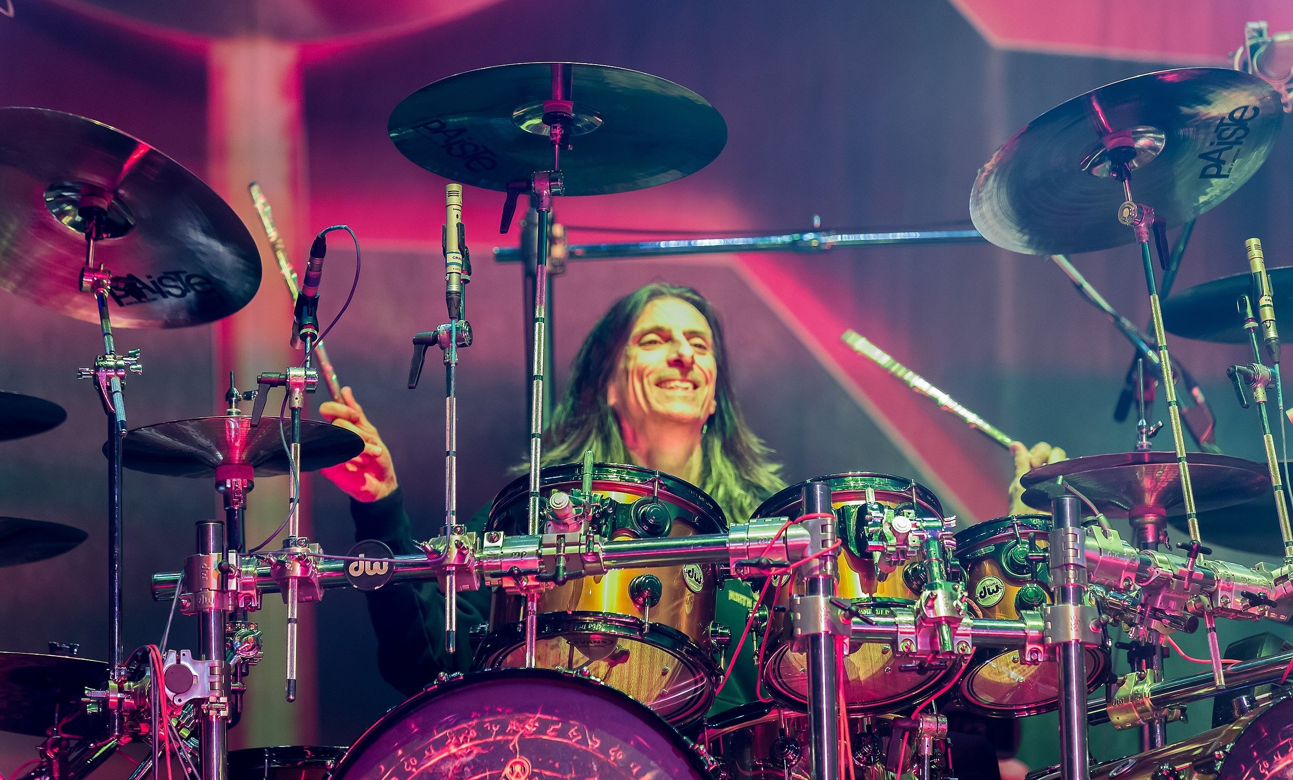 A photo of Scott Travis playing with Judas Priest.