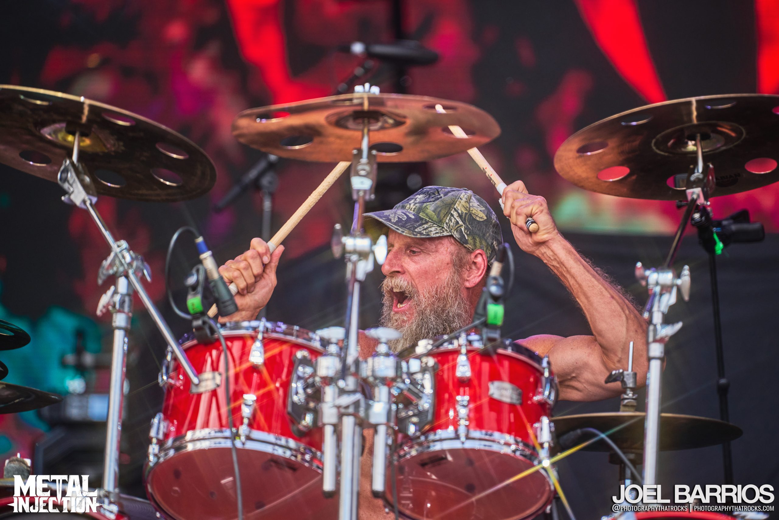 A photo of Obituary drummer Donald Tardy.