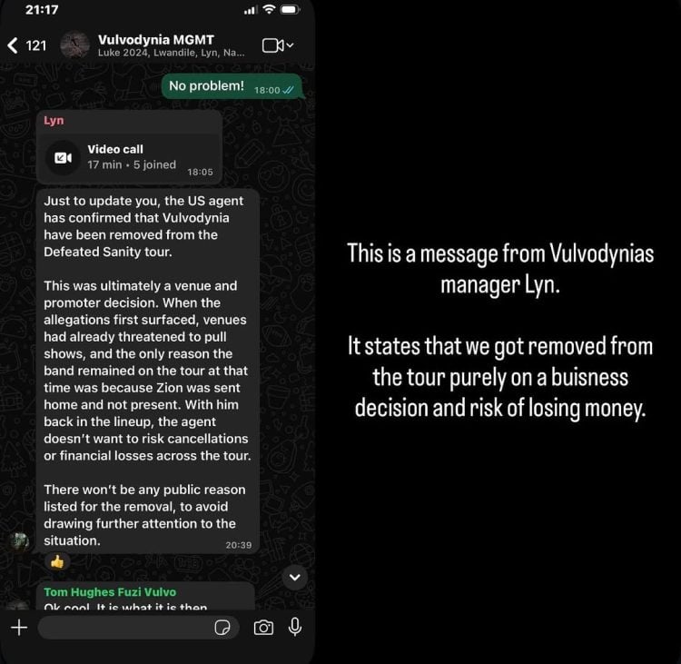 ZION BITTENBENDER affirme que VULVODYNIA pense que les allégations d'agression portées contre lui étaient fausses et qu'il a quand même été licencié